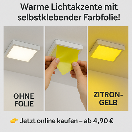 zitronengelbe filterfolie auf einer deckenlampe geklebt